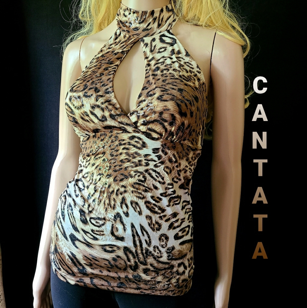 CANTANA Exotic Metallic Look 🐆 LEOPARD HALTER TOP